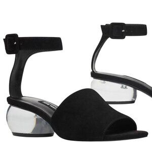Nine West Bubble Heel Y2K Black Suede Open-Toe Sandals Ankle Strap Peep Toe 9
